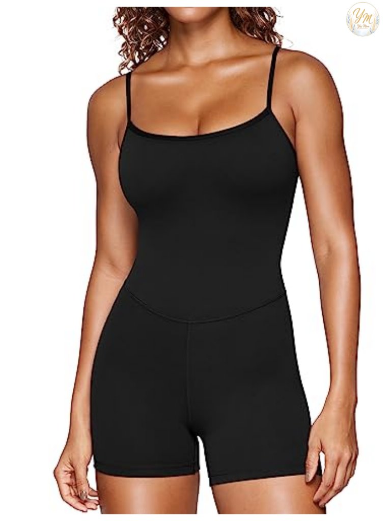Women's Sleeveless Jumpsuit With Removable Pads, Adjustable Straps, 4" Shorts,